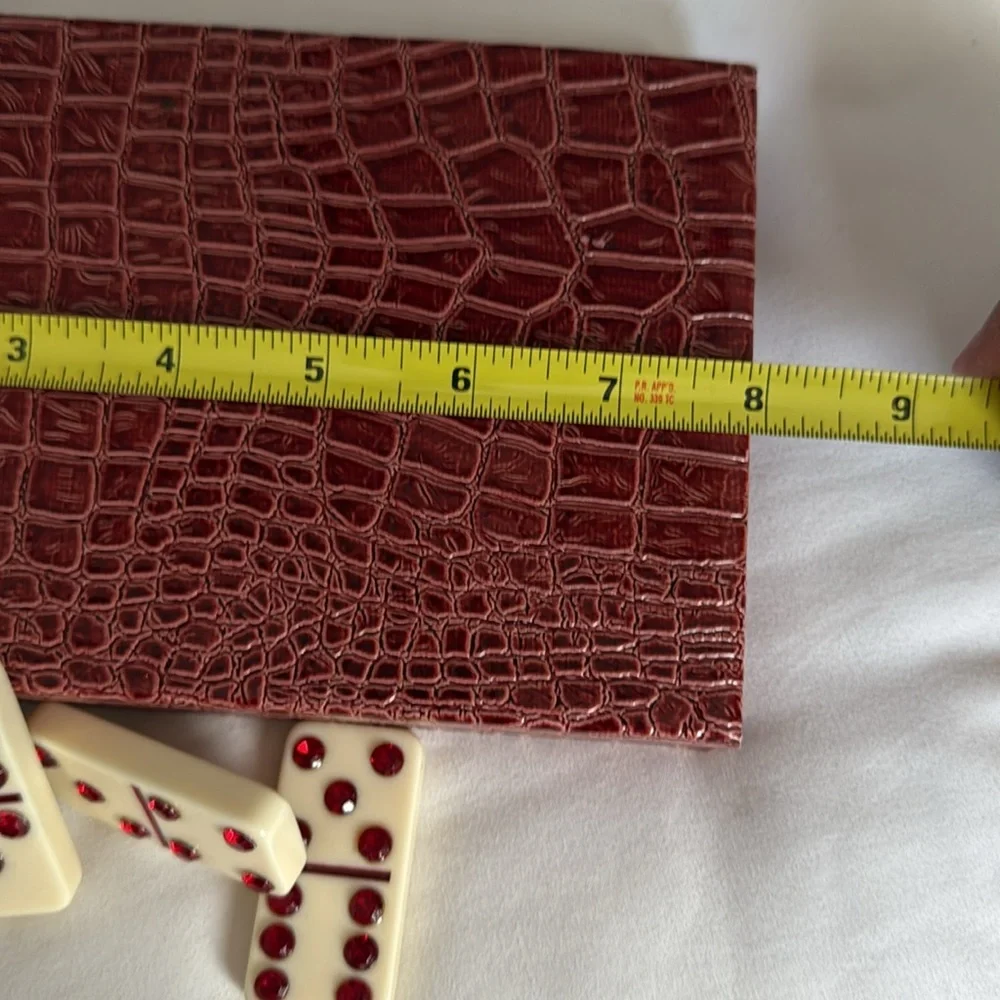 Z Gallerie Elegant Red Crystal Domino Set in crocodile print case.